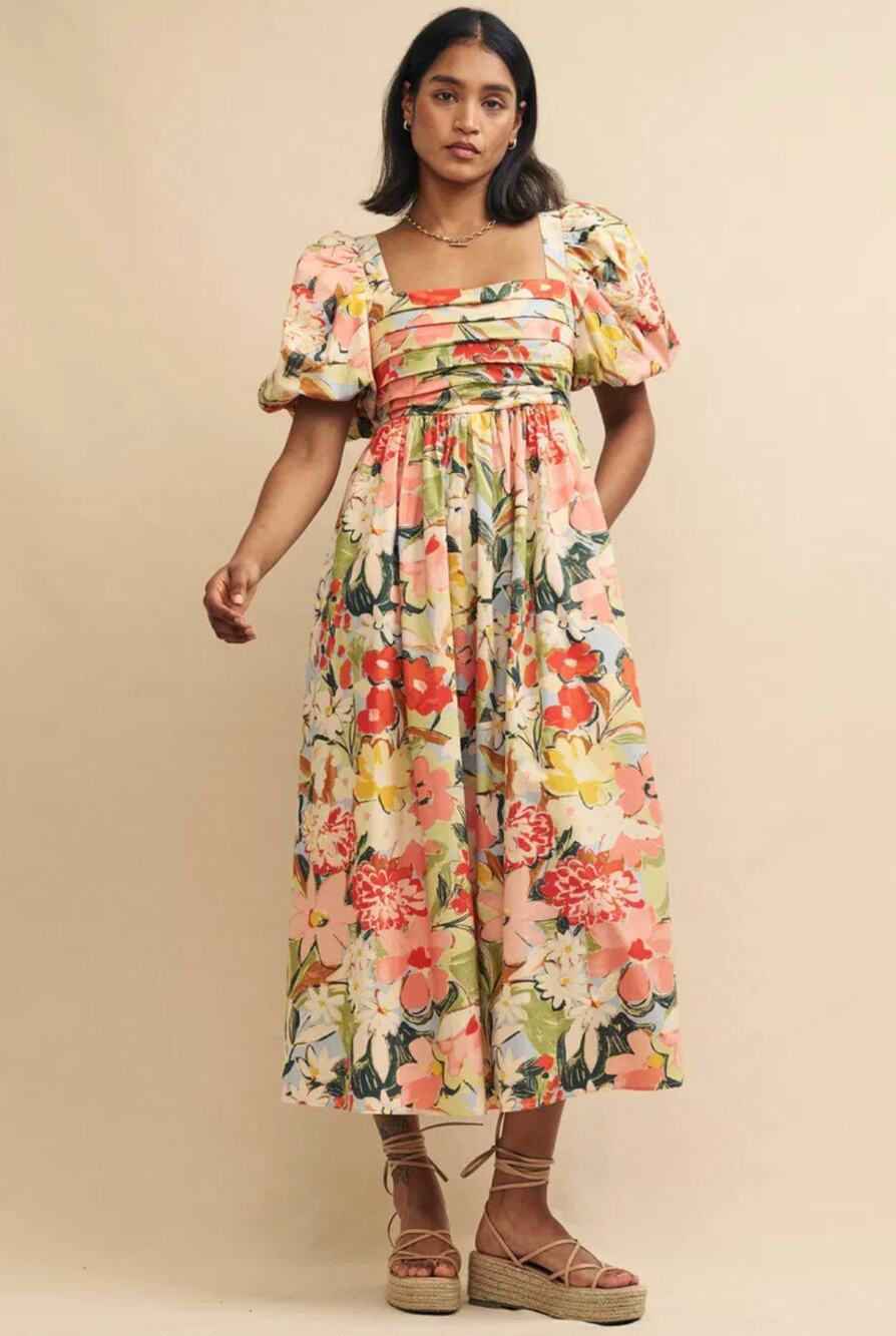 NOBODY'S CHILD Nova Floral Print Midi Dress Size Medium
